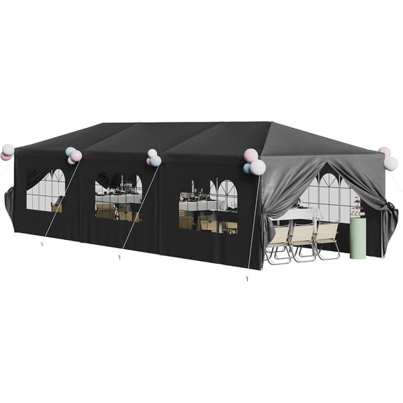 Party Tent 10'x30' Outdoor Wedding Canopy Tents for Parties with Removable Sidewalls Heavy Duty Event Booths Waterproof Gazebo Shelter (Black)$$Garden & Patio