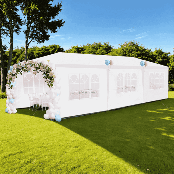 10x30 Party Tent Canopy Tent with 8 Removable Sidewalls,Heavy Duty Canopy UPF 50+ All Season Wind Waterproof Commercial Outdoor Wedding Party Tents for Parties Gazebo Shelter, White