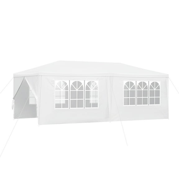 Party Tent 19.79.8 Wedding, LANGRIA Wedding Tent with Canopy, 6 Removable Sidewalls, 4 Windows, White Tents for Outdoor Events Catering Carport, White