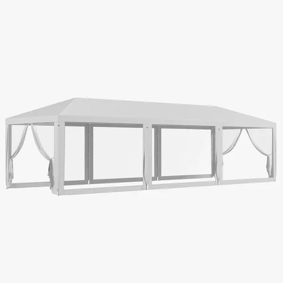 Party Tent Canopy, Outdoor Event Shelter, Mesh Sidewalls, Zipper Doors White