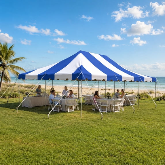 Party Tents Direct Weekender Pole Tent Party Canopy, 20x30 Blue and White