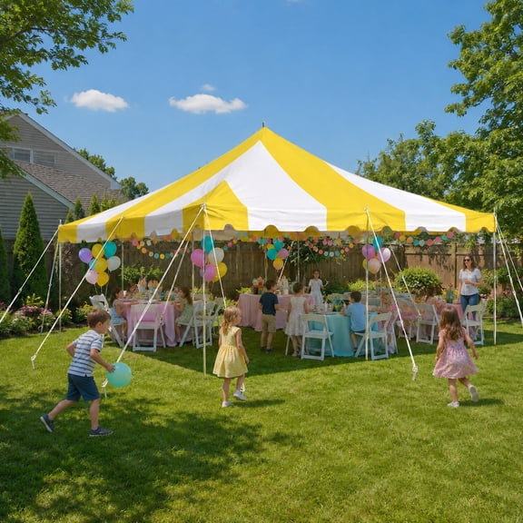 Party Tents Direct Weekender Outdoor Canopy Pole Tent, Yellow 20 ft x 20 ft