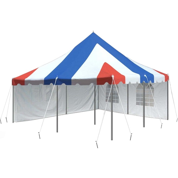 Party Tents Direct Weekender Outdoor Canopy Pole Tent w/Sidewalls, Red White and Blue, 15 ft x 15 ft