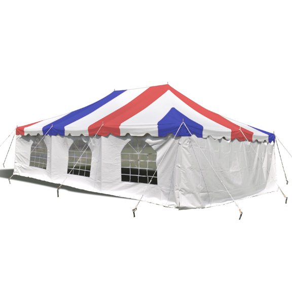 Party Tents Direct Weekender Outdoor Canopy Pole Tent w/Sidewalls, Red, White and Blue, 20 ft x 30 ft