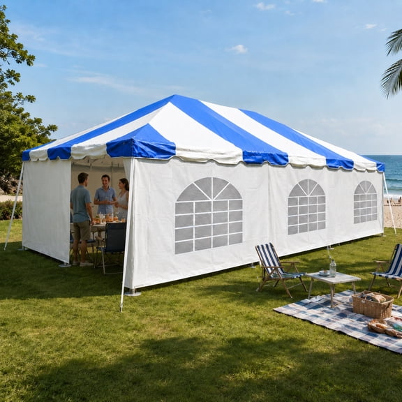 Party Tents Direct Weekender West Coast Frame Party Tent with Sidewalls, Blue, 20 ft x 30 ft