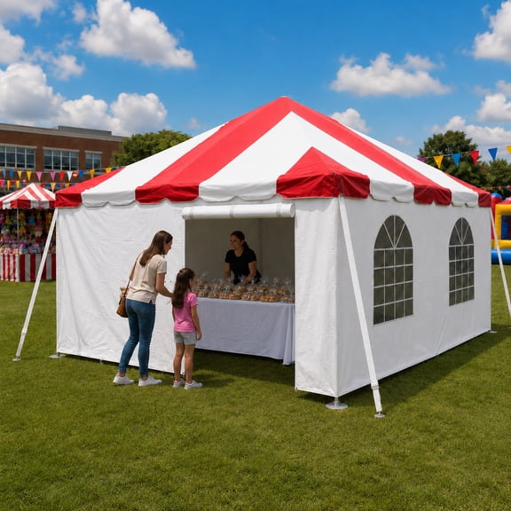 Party Tents Direct Weekender West Coast Frame Party Tent with Sidewalls, Red, 20 ft x 20 ft