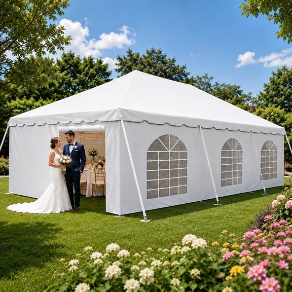 Party Tents Direct Weekender West Coast Frame Party Tent with Sidewalls, White, 20 ft x 30 ft