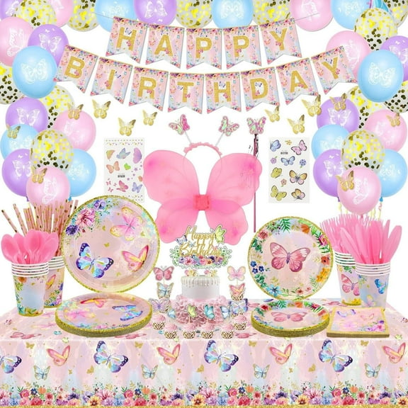 Party Theme Butterfly Banner Balloons Cake Topper, by Hegbolke 235 Pices