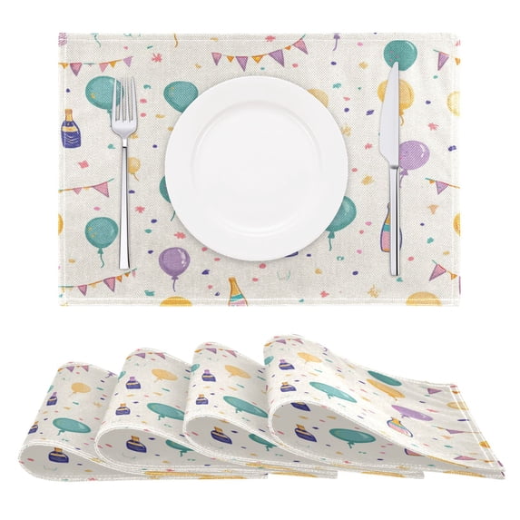 Party Theme Decoration Reversible Placemat Set of 4 Non Slip Coffee Mats 18x12 Inch for Dining, Kitchen, Coffee