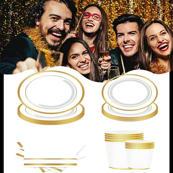 Party Theme Paper Set, Disposable Tissue Paper Cups, Plates, and Cutlery, Full Party Set for 16 Guests, Birthday, Wedding, and Holiday Event Supplies