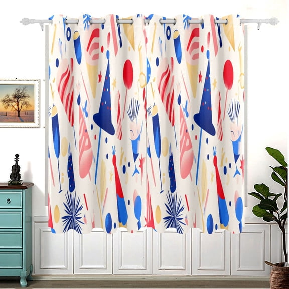 Party Themed Illustrations Thermal Blackout Curtains 63x55 Inch 2 Panels Grommet Window Drapes for Bedroom Living Room