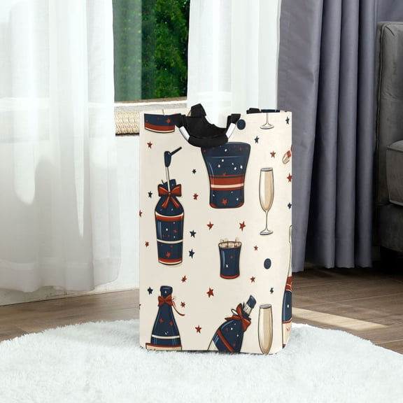 Party Themed Wine Foldable Laundry Hamper 12.6x11x22.7in with Handles for Bathroom Bedroom Storage