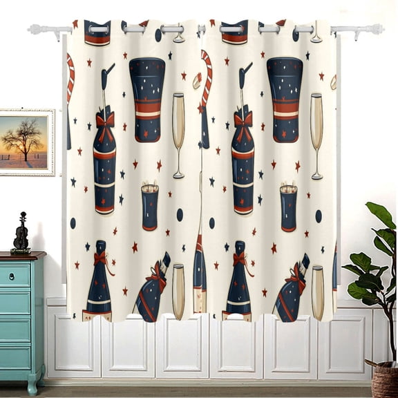 Party Themed Wine Thermal Blackout Curtains 63x55 Inch 2 Panels Grommet Window Drapes for Bedroom Living Room