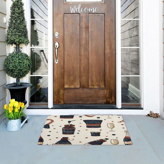 New Year's Themed Wine Outdoor Doormats NonSlip Bath Rugs Absorbent Muddy Dirt Resist Door Mats 32''x20''
