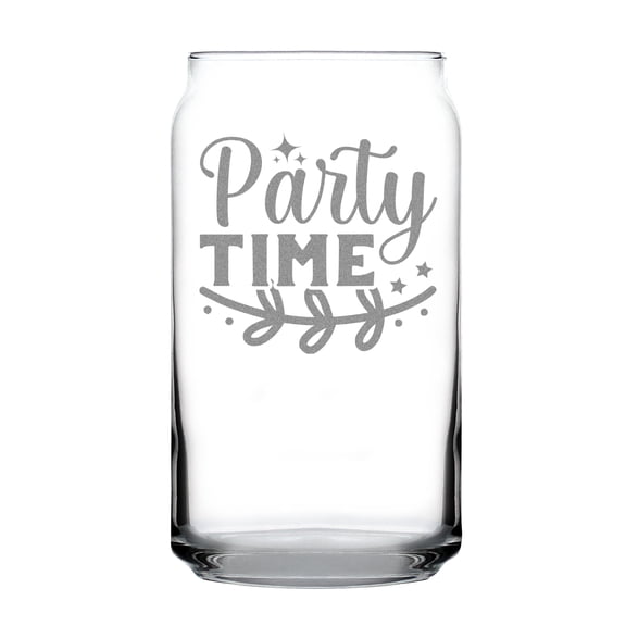 Party Time Can-Shaped Pint Glass, Hand Engraved 16oz Etched Beer Unique Drinkware Gift, Fun Glassware, Personalized Gift Idea