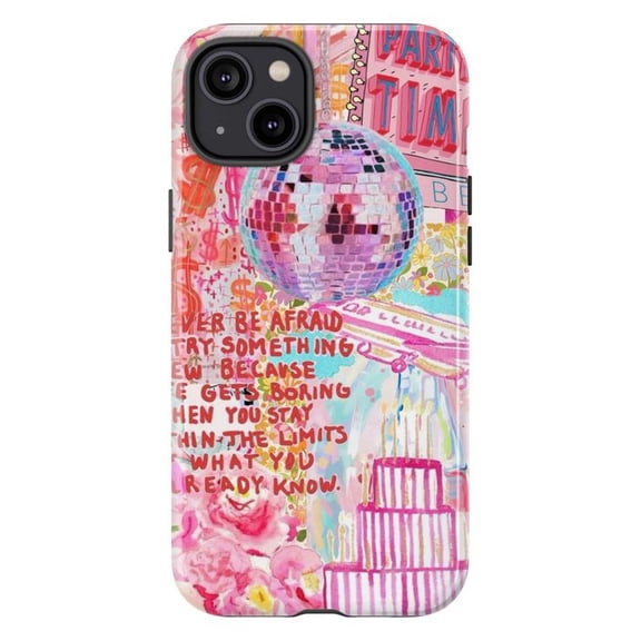 Party Time Disco Phone Case, Colorful Motivational Quote iPhone Cover, Unique Artistic Protective Case for iPhone 17 16 15 14 13 12 11 Plus Pro Max Mini
