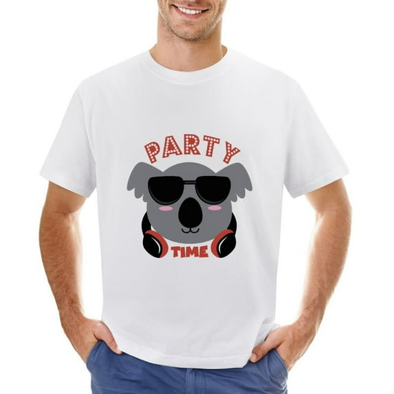 Party Time Men’s T-Shirt 100% Cotton Casual Short Sleeve Tops Gift Tee White XL