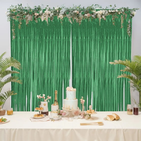 Party Tinsel Curtain, Fringe Photo Backdrop, Shimmering Event Decoration, Metallic Ripples Background for Birthday Wedding and Holiday Celebrations
