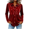 thumbnail image 1 of Party Tops for Women Sequins Velvet Patchwork Button Down Collar Dressy Blouses Long Sleeve Elegant Shirts (M, Wine), 1 of 6