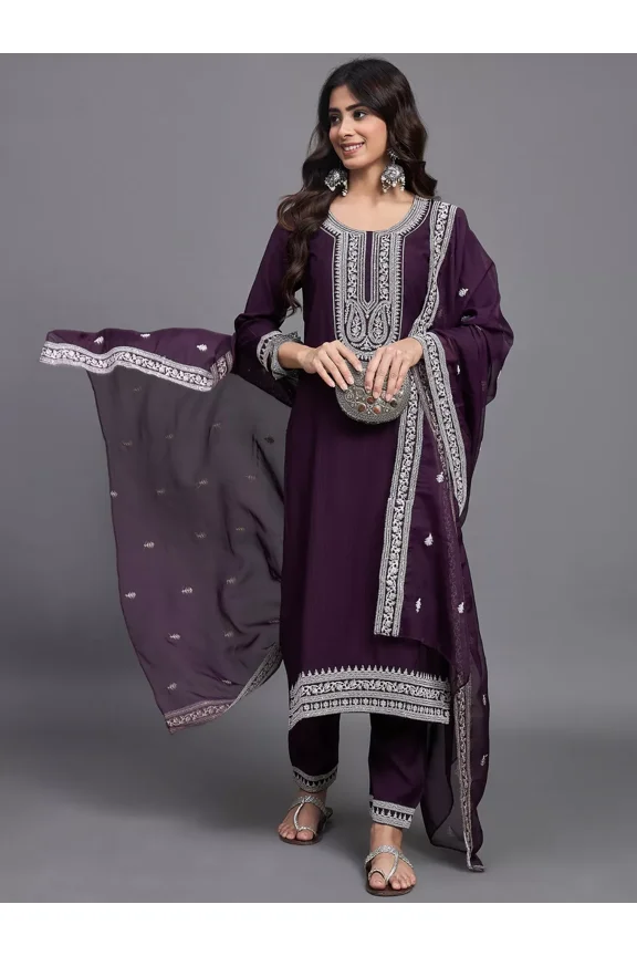 Party Wear Designer Silk Kurta Dress Women Indian Ethnic Kurti Pant Dupatta Set 38