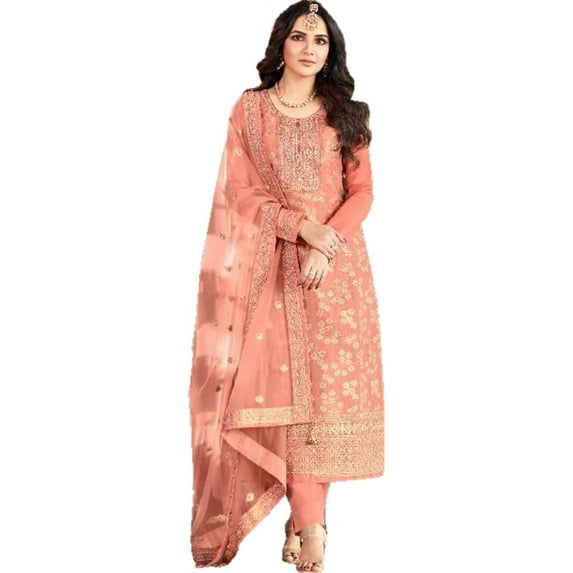 Party Wear Indian Designer Salwar Kameez Suits Pakistani Sewn Trouser Pant Dress ( Orange, XXS - 34 )