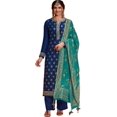 thumbnail image 1 of Party Wear Indian Pakistani Designer Salwar Kameez Plazzo Pant Suits ( Blue, L - 42 ), 1 of 5