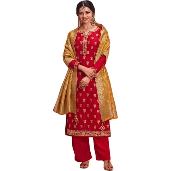 Party Wear Indian Pakistani Designer Salwar Kameez Plazzo Pant Suits ( Red, M - 40 )