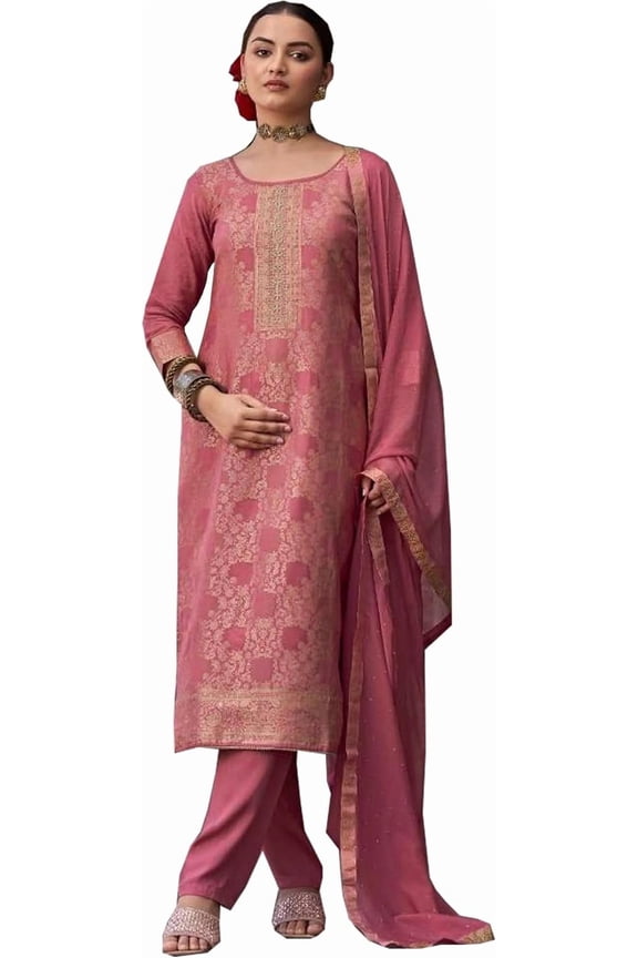 Party Wear Shalwar Kameez Suits Heavy Worked Pakistani Designer Pant Dress for Woman Wedding Wear Suits ( Pink, L - 42 )