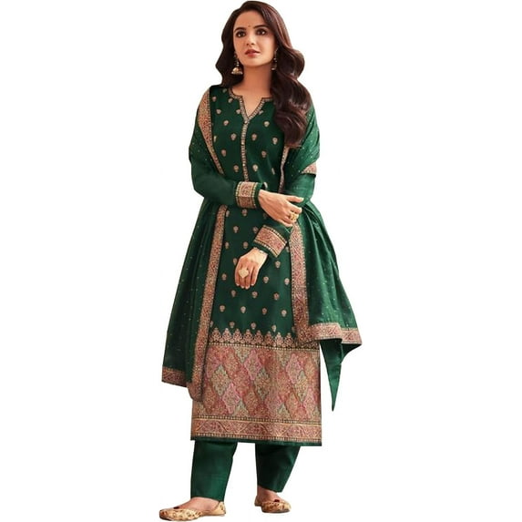 Party Wear Shalwar Kameez Suits Indian Pakistani Designer Plazzo Pant Dresses ( Green, 3XL - 48 )
