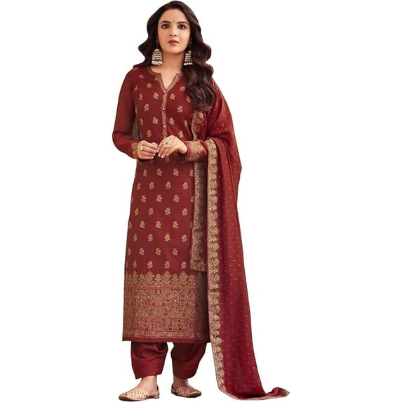 Party Wear Shalwar Kameez Suits Indian Pakistani Designer Plazzo Pant Dresses ( Red, 5XL - 52 )