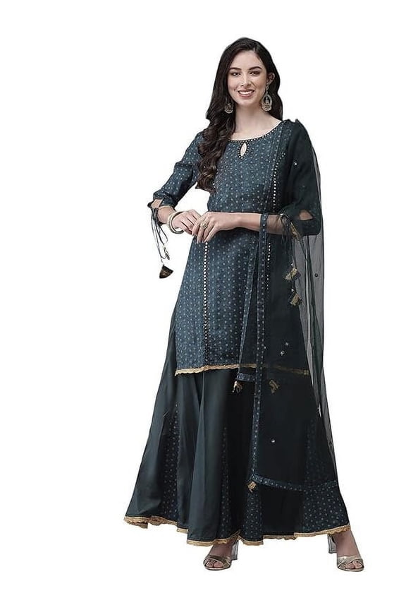 Party Wear Suits | Wedding Wear 3 Piece Sharara Suit | Kurta With Sharara and Dupatta Set | 3 Piece Set | Indian Pakistani Festive Dresses