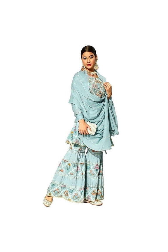 Party Wear Suits | Wedding Wear 3 Piece Sharara Suit | Kurta With Sharara and Dupatta Set | 3 Piece Set | Indian Pakistani Festive Dresses