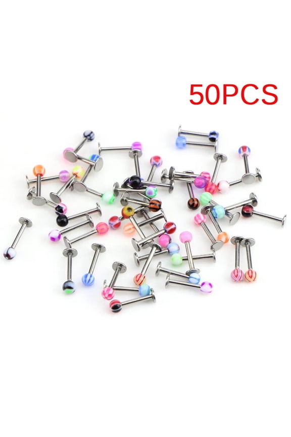 Party Yeah 10/30/50Pcs/Pack 16G Ball Lip Rings Labret Bars Stainless Steel Stud Body Piercing