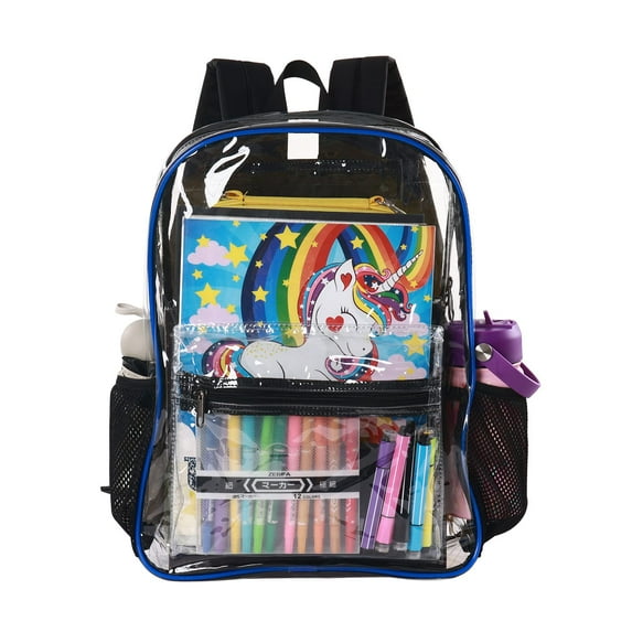 Party Zealot Clear Backpack Heavy Duty See Through Backpack PVC Transparent Backpack for School, Work, Festival, Security, Sports Events (Blue)