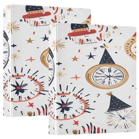 Party and Clocks Hats 12.4x10.6in PVC Round Ring Binder, D-Ring 3-Hole, Metal Clip, 200 Sheets
