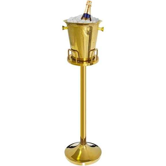 Party and Wedding Champagne Ice Bucket with Stand: Gold Champagne Stainless Steel 5L Ice Cube Container for Wine, Beer, KTV, Club, Bar, BBQ
