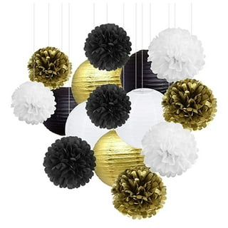 Finypa Black and Gold Birthday Decorations for Men 2pcs 8*3ft Fringe  Curtains Gold Party Decoration Happy Birthday Banner,Paper Poms,Tassels  18th 30th 40th 50th 60th Birthday Supplies for Boy Women 