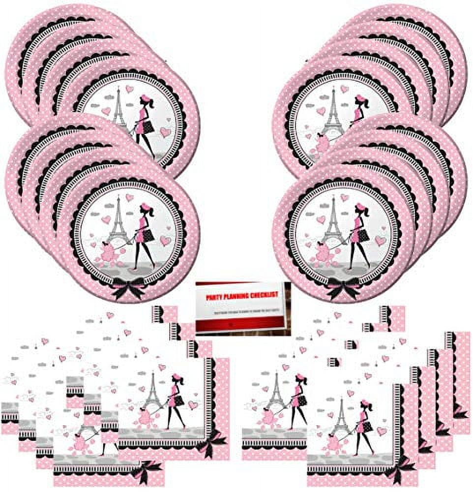 Party in Paris Party Supplies Bundle Pack for 16 Guests (Plus Party Planning Checklist by Mikes Super Store)