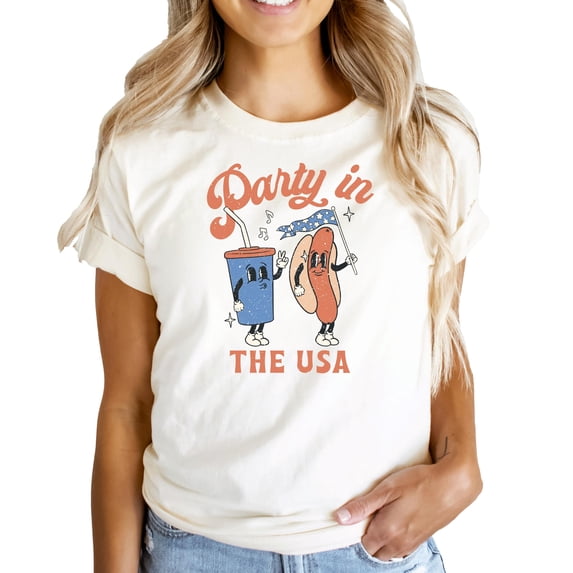 Party in The USA Funny Hotdog & Soda 4th of July Shirts for Kids & Adults Natural Shirt Adult Small