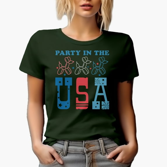 Party in the USA, 4th of July Gift, Military Green T-Shirt, Large