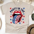 thumbnail image 1 of Party in the USA Shirt – Funny Patriotic Lips Graphic Tee, Sand, Size 3XL, 1 of 6