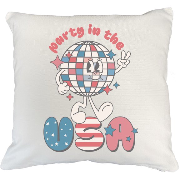 Party in the USA with Disco Ball, Retro 4th of July or America Art Themed Merch Gift, White Pillow Case 18X18 IN