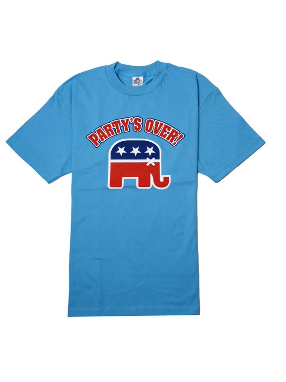 Party's Over Republican Elephant Logo Blue T Shirt- Large