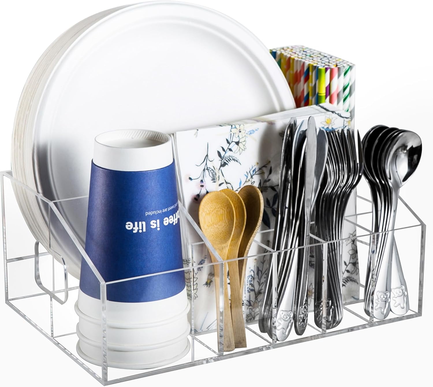 Utensil Silverware Caddy for Party Acrylic Paper Plate Dispenser ...