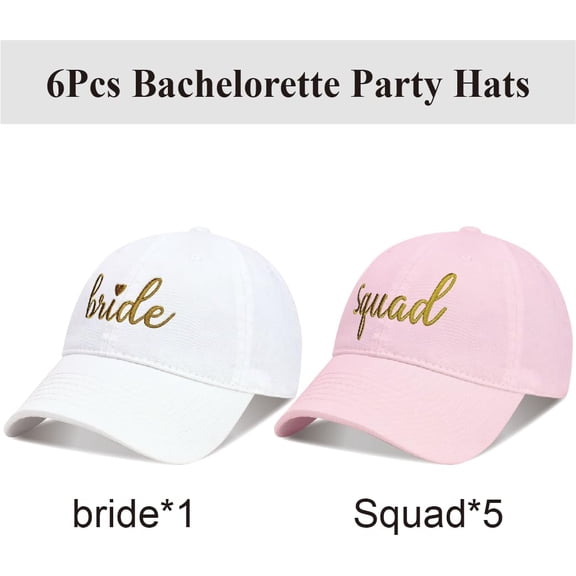 PartyGifts& 6Packs Bachelorette Hat Bridesmaid Hat Bachelorette Party Favors Embroidered Bride Squad Baseball Cap