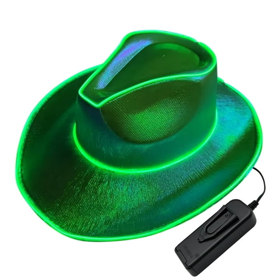 LED Light Up Cowboy Hat Disco EL-Wire Neon for Raves, Dance Cowgirl Glow in the Dark Party Hat By PartyGlowz