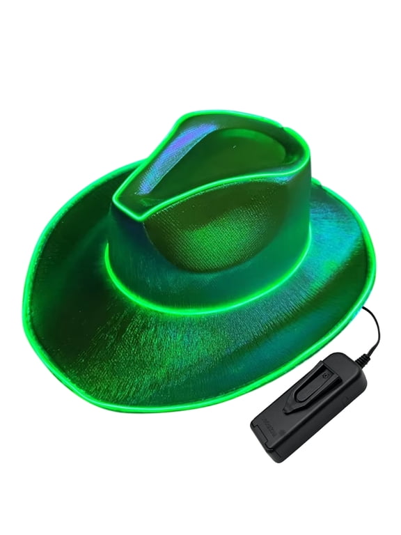 LED Light Up Cowboy Hat Disco EL-Wire Neon for Raves, Dance Cowgirl Glow in the Dark Party Hat By PartyGlowz