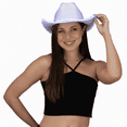thumbnail image 1 of Light Up Flashing Sparkly Glitter EL Wire LED Sequin Cowboy Hats (White) for Party Disco by PartyGlowz, 1 of 9