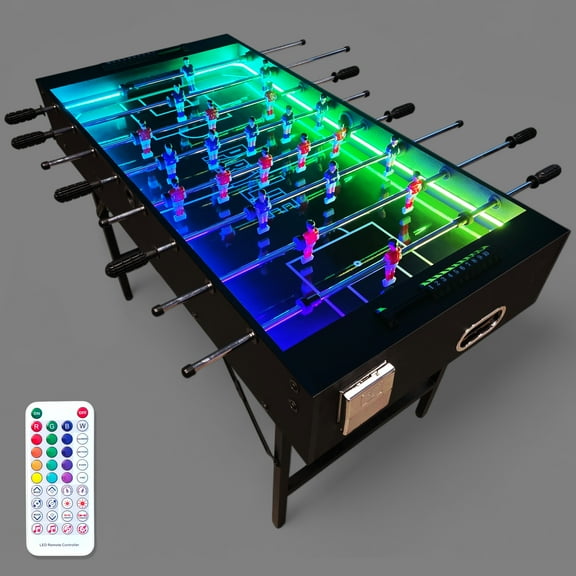 PartyLife 48" Foosball Table w/ LED Lights & Folding Steel Legs | Minimal Assembly | High Quality, Smooth Surface, Very Sturdy - Perfect for Kids and Adults, Game Rooms & Home Arcade!