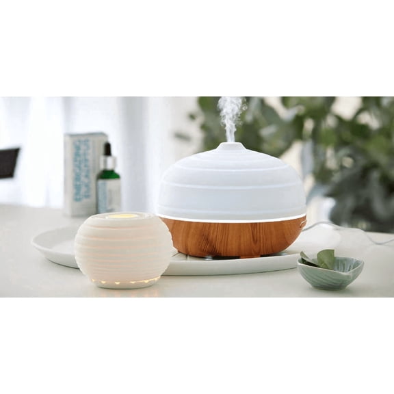 PartyLite BeBalanced Ultrasonic Essential Oil Diffuser Wood Grain LED Aromatherapy Diffuser
